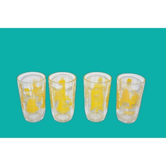 Vtg Swanky Swig Glasses Yellow Bustling Betty Kraft Cheese Spread Hazel Atlas - Picture 1 of 7